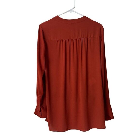 BCBGMaxAzria Women's Draped Blouse M Rust Orange Polyester - Picture 2 of 5